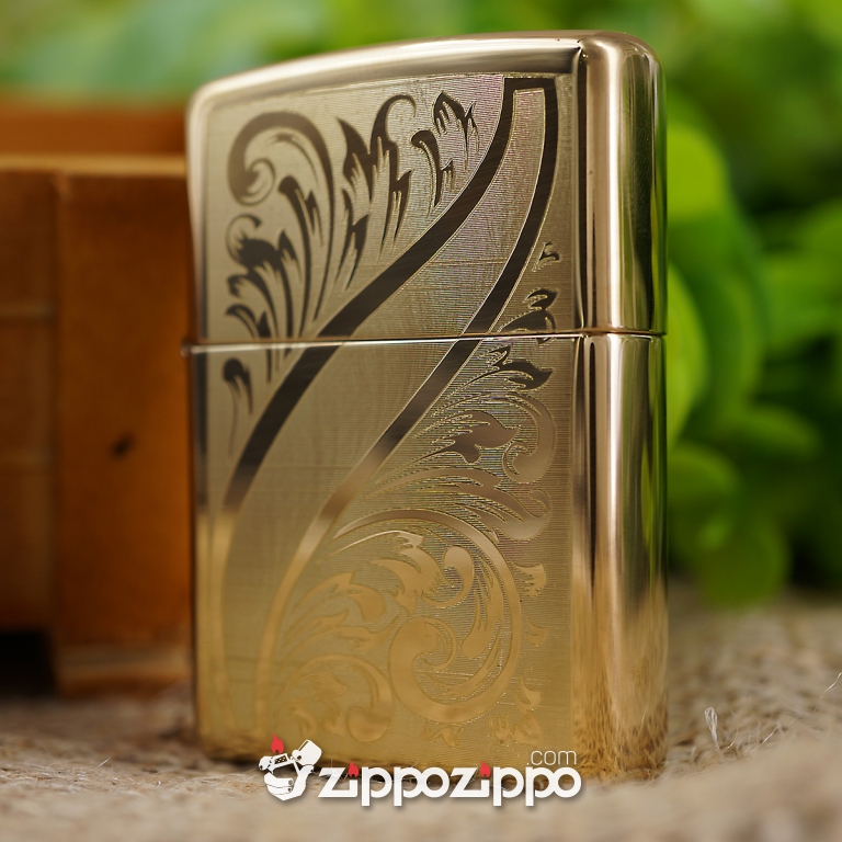 BẬT LỬA ZIPPO ĐỒNG VÀNG KHẮC HOA VĂN TINH XẢO