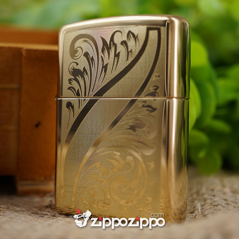 BẬT LỬA ZIPPO ĐỒNG VÀNG KHẮC HOA VĂN TINH XẢO