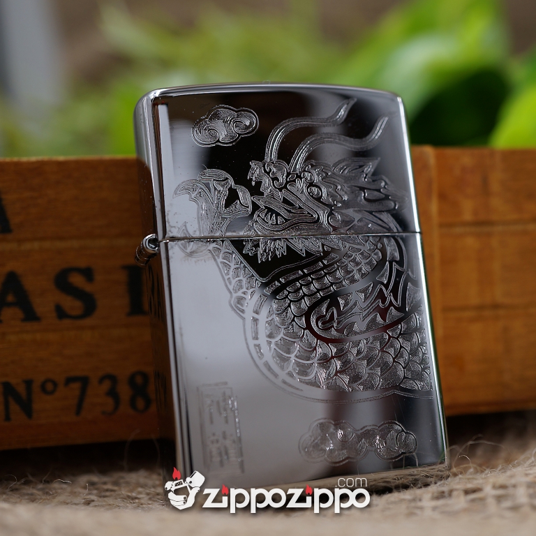 Bật lửa zippo mầu bạc khắc rồng sang trọng