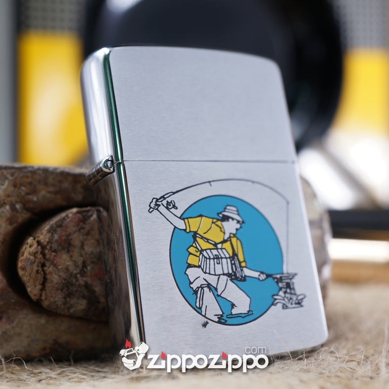 bật lửa zippo cổ hình ông già câu cá xản xuất năm 1989