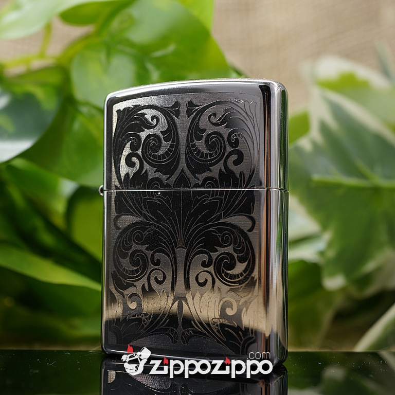 Zippo Màu Bạc Khắc Hình Hoa  Văn Đối Xứng (260)