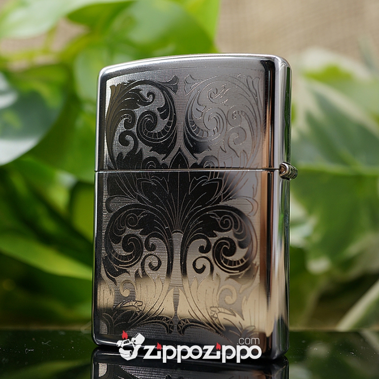 Zippo Màu Bạc Khắc Hình Hoa  Văn Đối Xứng (260)