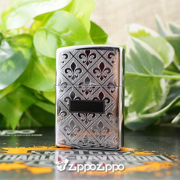 Zippo Màu Bạc Khắc Hoa Văn Hình Tứ Giác (260)