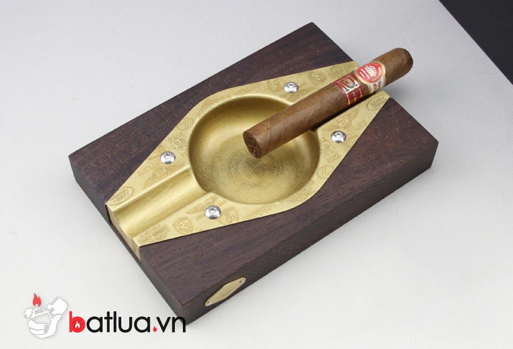 Gạt Tàn  Cigar Ashtray Gỗ Và Đồng Kết Hợp Sang Trọng