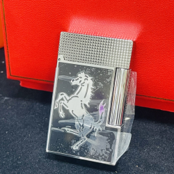 Bật lửa S.T. Dupont Ligne 2 Ferrari Đen Men – Ngựa Bạc Guilloché - Mã SP: DP0082