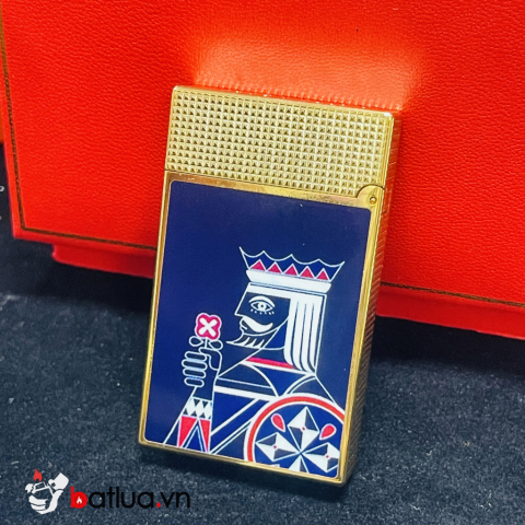 Bật lửa S.T. Dupont Ligne 2 King Bài Tây – Men Xanh Navy Vỏ Vàng Guilloché
