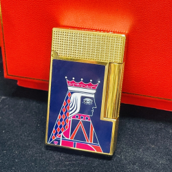 Bật lửa S.T. Dupont Ligne 2 King Bài Tây – Men Xanh Navy Vỏ Vàng Guilloché - Mã SP: DP0084