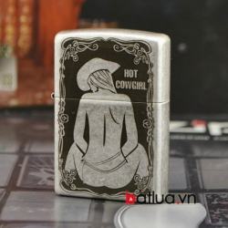 Bật lửa Zippo bạc cổ khắc Hot Cowgirl Sexy - Mã SP: ZPC0852