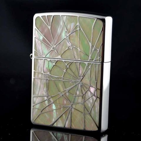 Bật lửa Zippo bạch kim xanh in hình tơ nhện bao