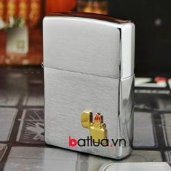 Bât lửa zippo chính hãng đính zippo màu xước bạc - Mã SP: BL03208