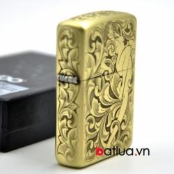 Bật lửa Zippo chính hãng đồng  Armor dày khắc họa tiết cô gái - Mã SP: ZPC1227