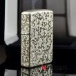 Bật lửa zippo chính hãng bạc nguyên khối  khắc hoa văn bạc nổi