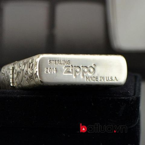 Bật lửa zippo chính hãng bạc nguyên khối  khắc hoa văn bạc nổi