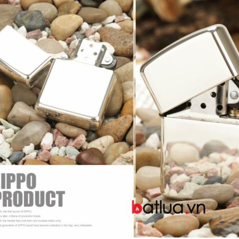 Bật lửa zippo chính hãng bạc nguyên khối  USA bạc bóng