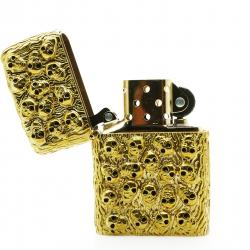 Bật lửa Zippo chính hãng USA xuất nhật bằng đồng mạ vàng bao quanh bởi các hình đầu lâu - Mã SP: BL01946