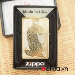bât lựa zippo chính hãng vàng khắc 2 mặt hình hổ dũng mãnh - Mã SP: BL03069