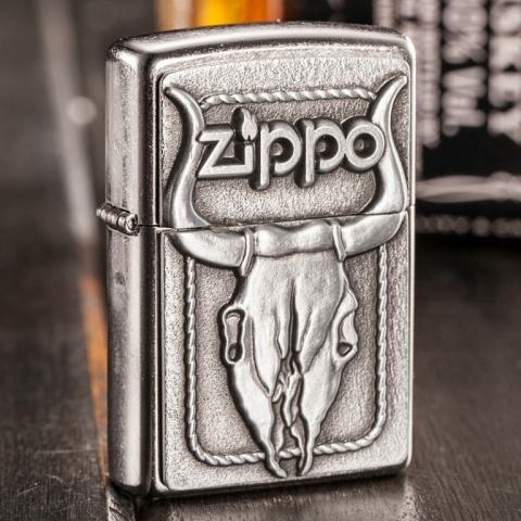 Bật lửa Zippo khắc nổi hình hộp sọ đầu bo