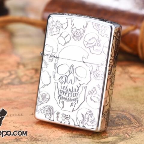 Bật lửa Zippo khắc xương sọ bao quanh