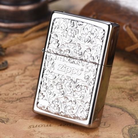 Bật lửa Zippo mạ bạc khắc hoa văn Arabesque KR-7