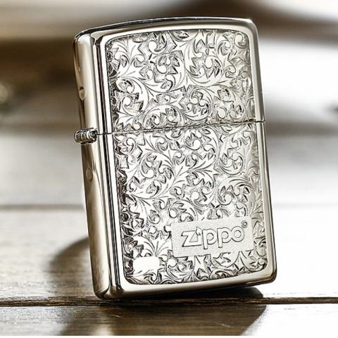 Bật lửa Zippo mạ bạc trạm khắc hoa văn Arabesque KR-8