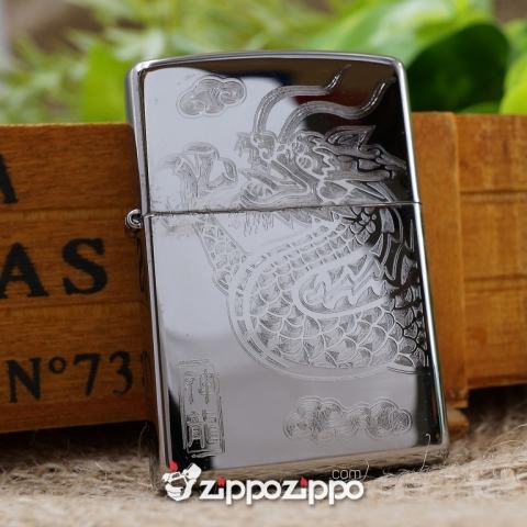 Bật lửa zippo mầu bạc khắc rồng sang trọng