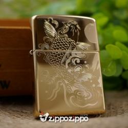 bật lửa zippo vỏ đồng khắc hoa văn cá chép hóa rồng - Mã SP: ZPC1466