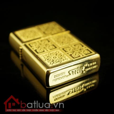 Bật lửa Star  6 ô vuông khắc hoa văn màu vàng lịch lãm