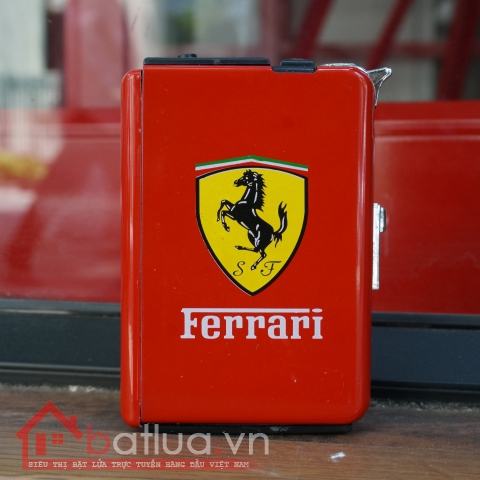 Hộp đựng thuốc lá đa năng đẩy thuốc kiêm bật lửa logo xe hơi FERRARI màu đỏ