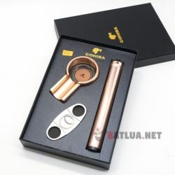 Set gạt tàn xì gà (Cigar), ống đựng xì gà, dao cắt xì gà Cohiba Màu Đồng - Mã SP: PKXG094C