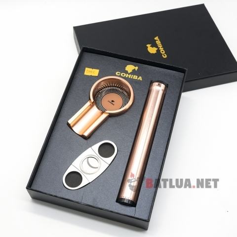 Set gạt tàn xì gà (Cigar), ống đựng xì gà, dao cắt xì gà Cohiba Màu Đồng