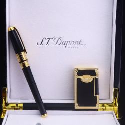 Set S.T.Dupont - Bật Lửa Dupont Đen Viền Vàng Sang Trọng & Bút Dupont Sang Trọng - Mã SP: DP0054