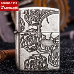 Zippo Chính Hãng Bạc Cổ Khắc Nửa Mặt Đầu Lâu Vỏ Dày - Mã SP: ZPC1285