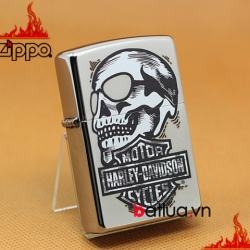 Zippo Chính Hãng Bạc Hình Đầu Lâu Harley Davidson - Mã SP: ZPC1334