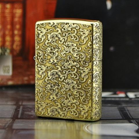 Zippo Chính Hãng Đồng Bóng Khắc Hoa Văn