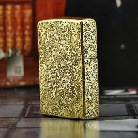 Zippo Chính Hãng Đồng Bóng Khắc Hoa Văn