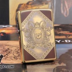 Zippo Chính Hãng Đồng Khắc Đầu Lâu Hoa Văn - Mã SP: ZPC1036