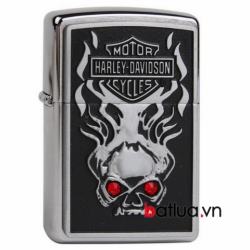 Zippo Chính Hãng In Hình Đầu Lâu mắt đỏ harley davidson - Zippo harley davidson - Mã SP:  ZPC1352