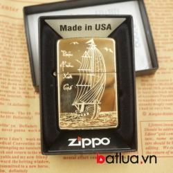 Zippo chính hãng khắc vàng bóng hình thuyền buồm - Mã SP: BL03072