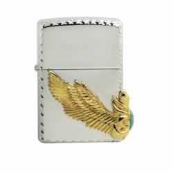 Zippo Chính Hãng Màu Bạc Đúc Cánh Thiên Thần Gắn Ngọc Xanh Bên Sườn - Mã SP: ZPC1102