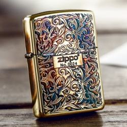 Zippo Chính Hãng Màu Vàng Đốt Bản Giới Hạn Hoa Văn Arabesque 2 Mặt Vỏ Dày - Mã SP: ZPC1111