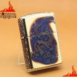 Zippo Chính Hãng Màu Vàng Đốt Khắc Rồng Bay Xuống Cùng Hoa Văn Arab Vỏ Dày Armor - Mã SP: ZPC1100