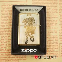 Zippo chính hãng mầu vàng khắc hình hổ 2 mặt - Mã SP: BL03073