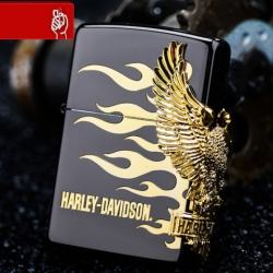 Zippo Chính Hãng Phiên Bản Harley Davidson Màu Đen Có Hình Chim Ưng Mạ Vàng Bên Sườn - Mã SP: ZPC1125