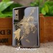 Zippo Màu Đen Bóng Khắc Quan Vân Trường Cưỡi Ngựa Mạ VÀng